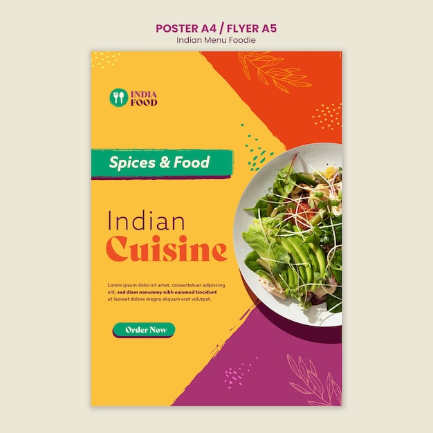 Plantilla de comida india de diseño plano