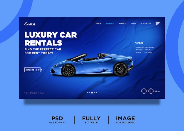 PSD plantilla de concepto de diseño de página de destino de empresa de automóviles de color azul
