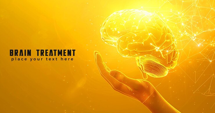 PSD plantilla de concepto de tratamiento cerebral con fondo amarillo