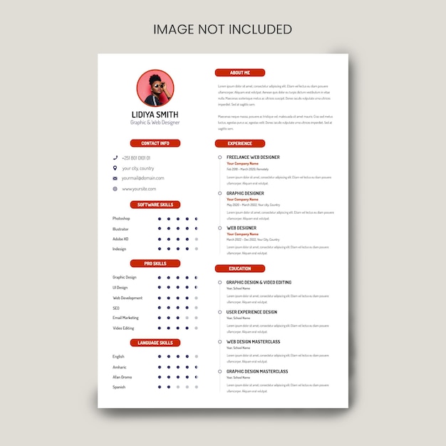 Plantilla de currículum o currículum de diseñador gráfico moderno y limpio