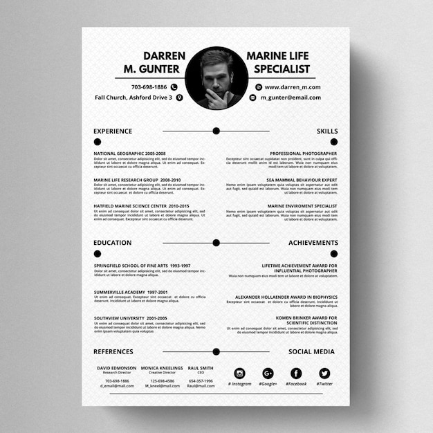 PSD plantilla de curriculum vitae mínima creativa