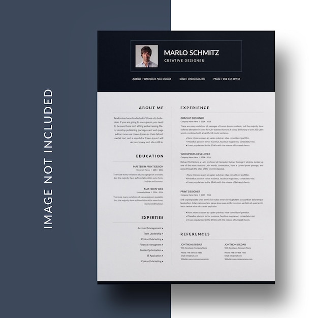 Plantilla de curriculum vitae negro limpio