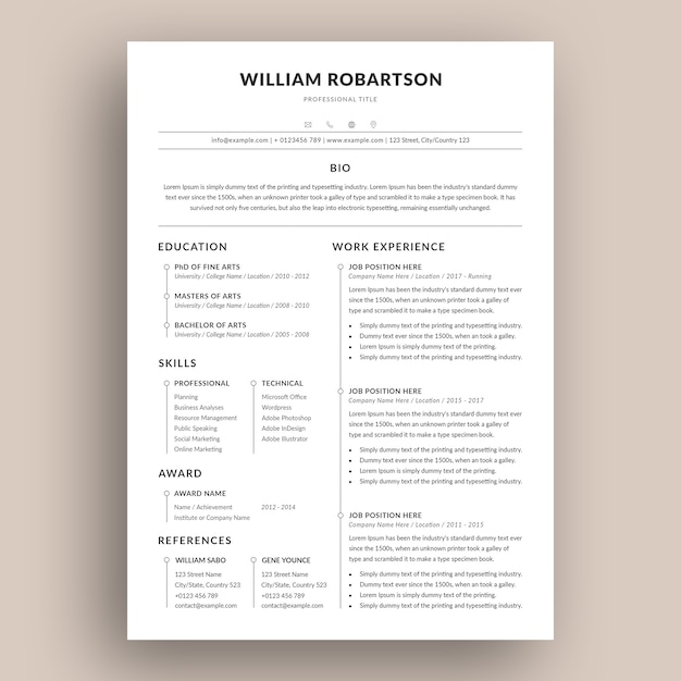 Plantilla de curriculum vitae profesional