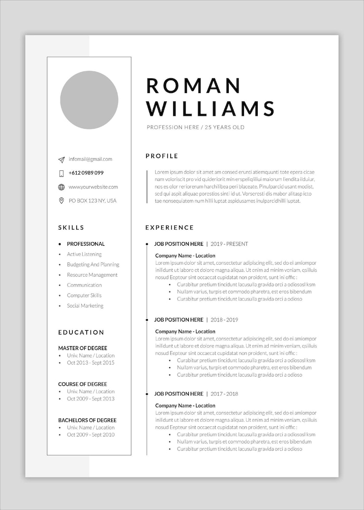 PSD plantilla del curriculum vitae