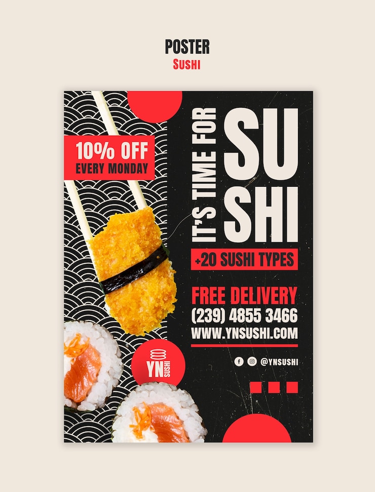 PSD la plantilla de la deliciosa comida de sushi