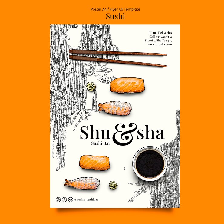 PSD la plantilla de la deliciosa comida de sushi