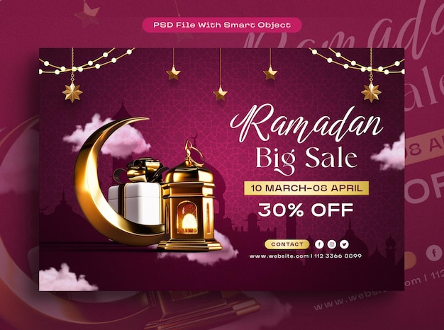 PSD plantilla de descuento para la venta de banners de promoción de ramadan kareem