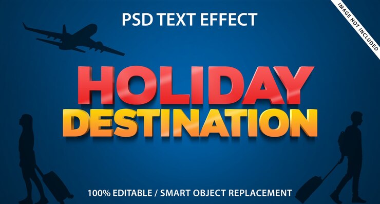PSD plantilla de destino de vacaciones con efecto de texto
