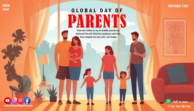 PSD plantilla de día global de los padres de psd para póster y banner de redes sociales