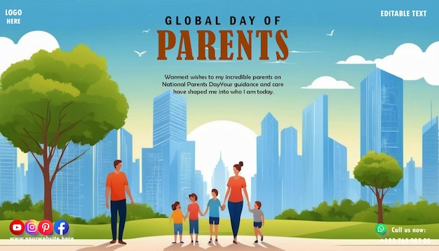 Plantilla de día global de los padres de psd para póster y banner de redes sociales