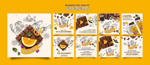 PSD plantilla de día de muertos de diseño plano