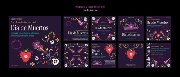 Plantilla de día de muertos de diseño plano