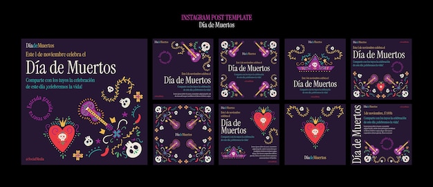 Plantilla de día de muertos de diseño plano