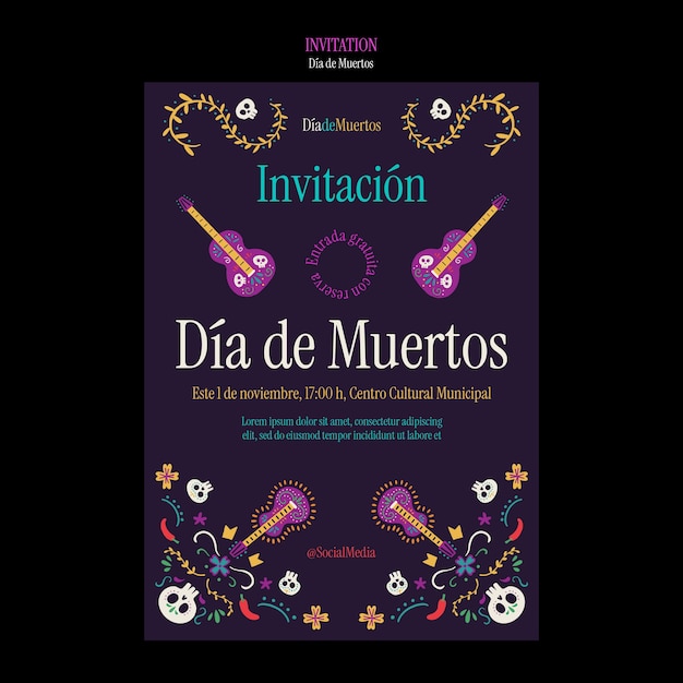 PSD plantilla de día de muertos de diseño plano