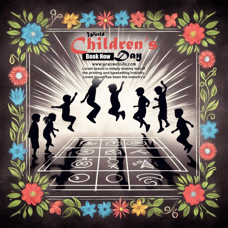 plantilla del Día Mundial de la Infancia con diversas siluetas de niños