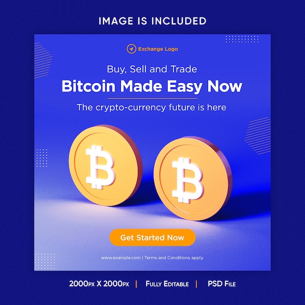 Plantilla de diseño de anuncios de redes sociales de bitcoin