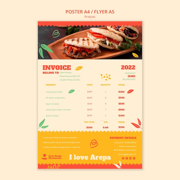 Plantilla de diseño de arepa de diseño plano