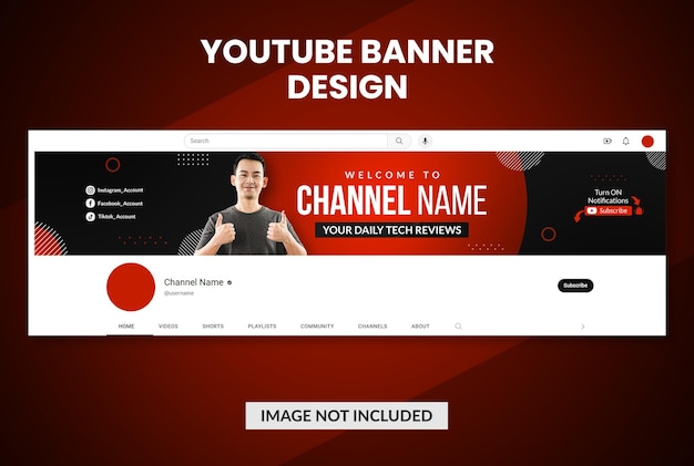 PSD plantilla de diseño de arte de portada o banner de youtube de canal de tecnología