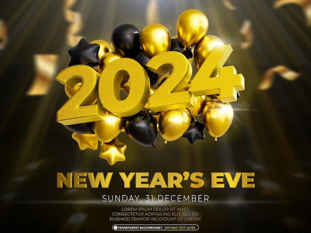Plantilla de diseño de banner 3d feliz año nuevo 2024