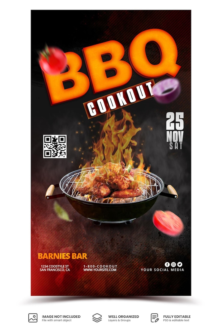 PSD plantilla de diseño de banner de barbacoa de menú de comida de restaurante