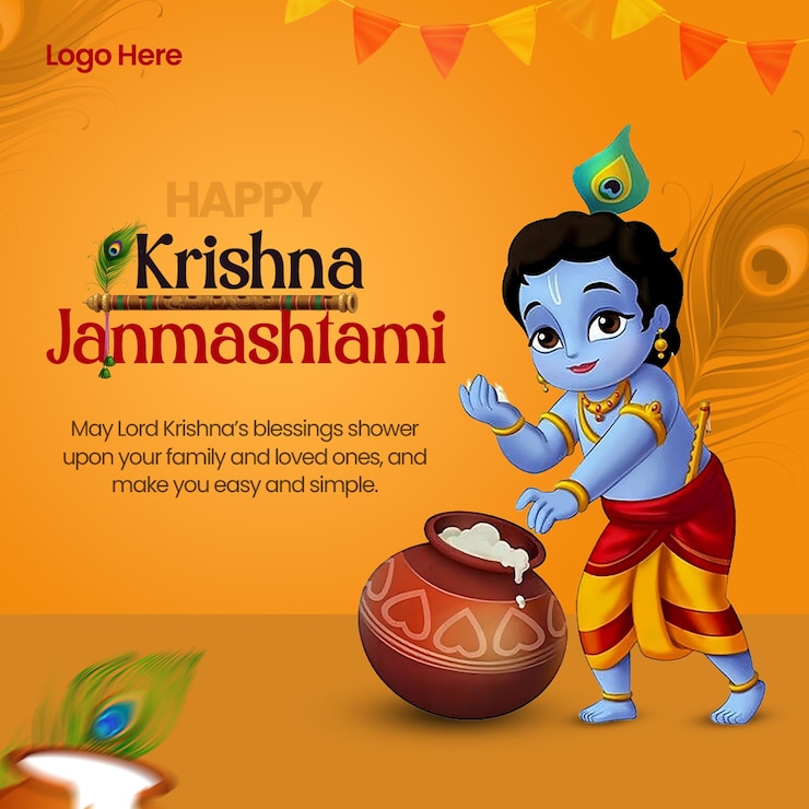 PSD plantilla de diseño de banner creativo feliz krishna janmashtami