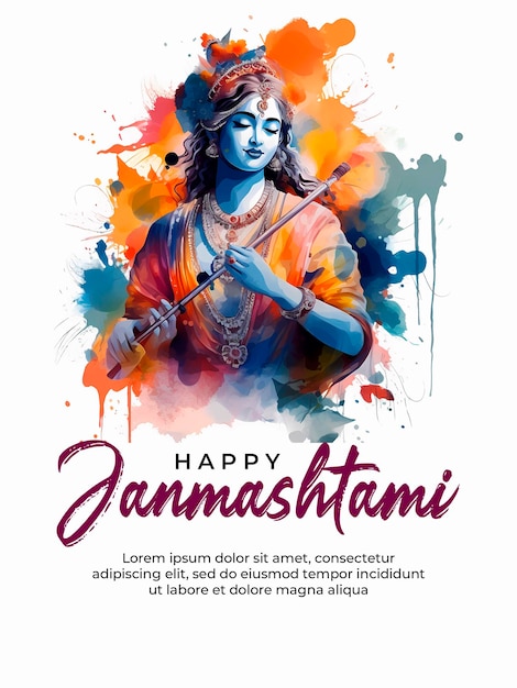 PSD plantilla de diseño de banner creativo happy krishna janmashtami