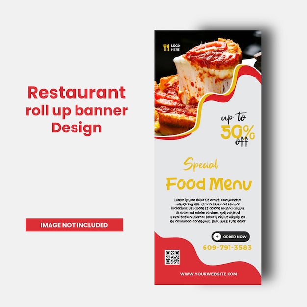 Plantilla de diseño de banner enrollable de comida y restaurante