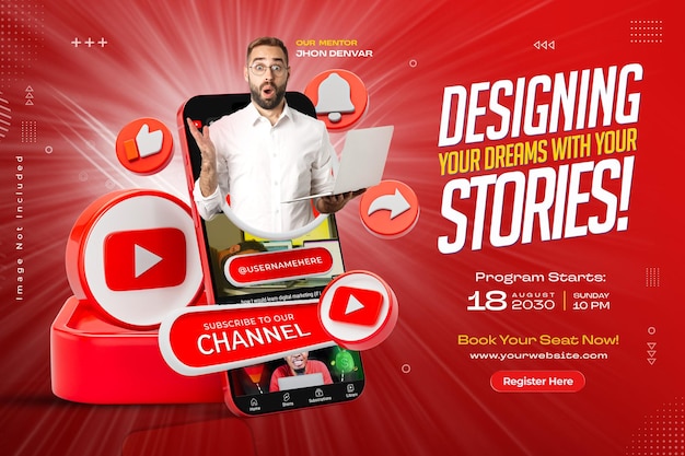 PSD plantilla de diseño de banner de marketing de redes sociales de youtube para la promoción de negocios