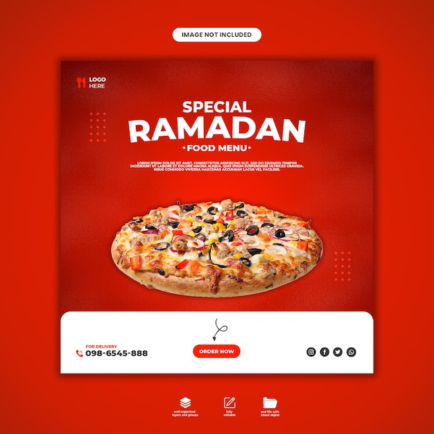 PSD plantilla de diseño de banner de menú de comida especial de ramadán o tamplate de redes sociales de instagram