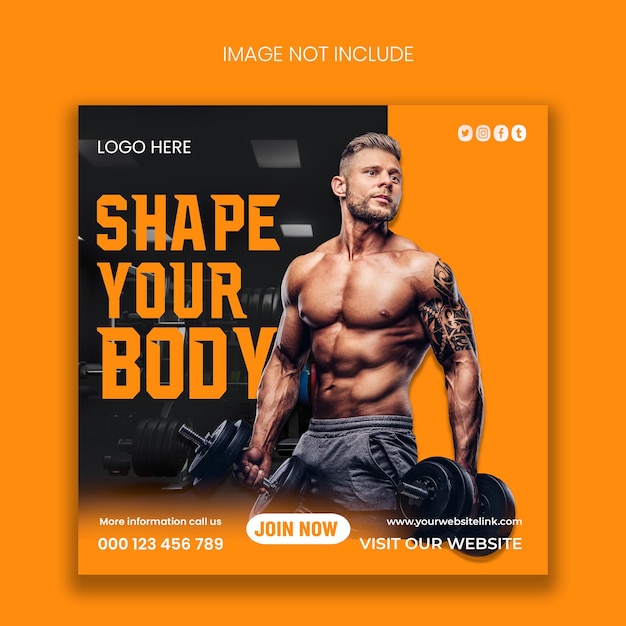Plantilla de diseño de banner de post de fitness en las redes sociales Premium PSD