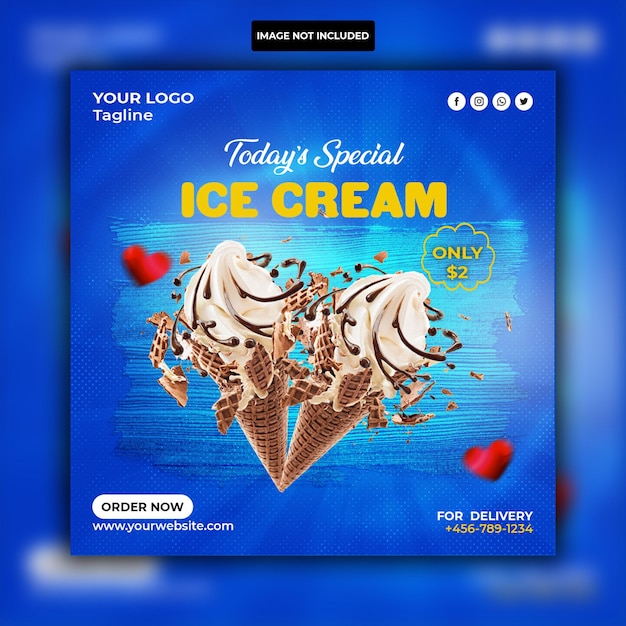 PSD plantilla de diseño de banner de publicación de instagram de redes sociales de helado delicioso especial