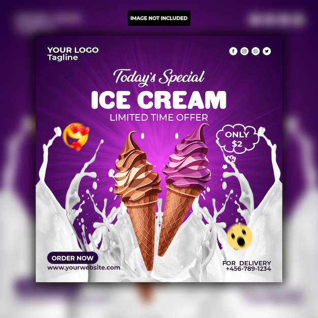 PSD plantilla de diseño de banner de publicación de instagram de redes sociales de helado delicioso especial