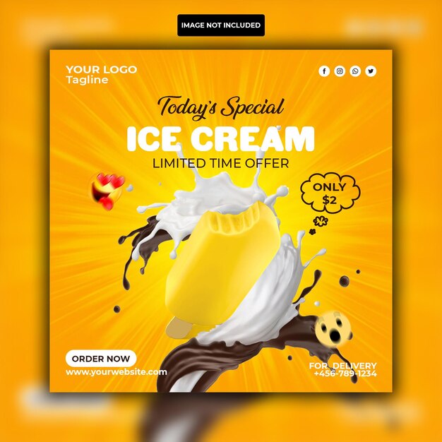 Plantilla de diseño de banner de publicación de instagram de redes sociales de helado delicioso especial