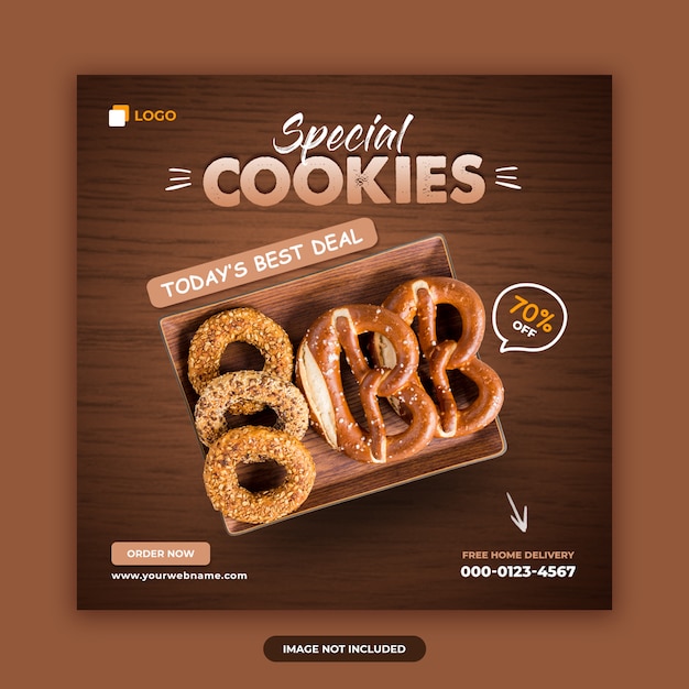 Plantilla de diseño de banner de publicación de redes sociales de venta de cookies