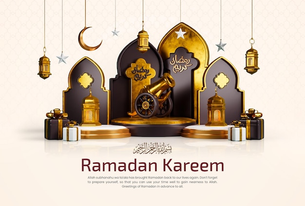 Plantilla de diseño de banner de redes sociales 3d de ramadan kareem