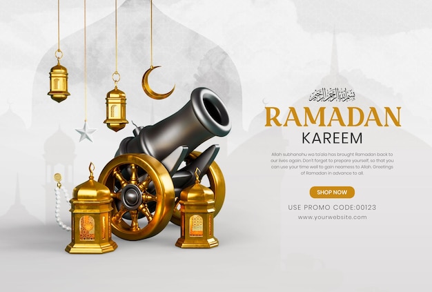 Plantilla de diseño de banner de redes sociales 3d de ramadan kareem