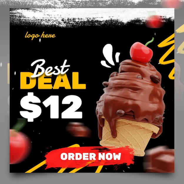 plantilla de diseño de banner de redes sociales de helado de mejor oferta