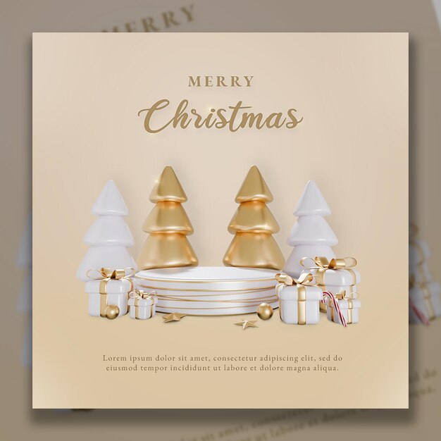 plantilla de diseño de banner de redes sociales de Navidad feliz renderizada en 3D