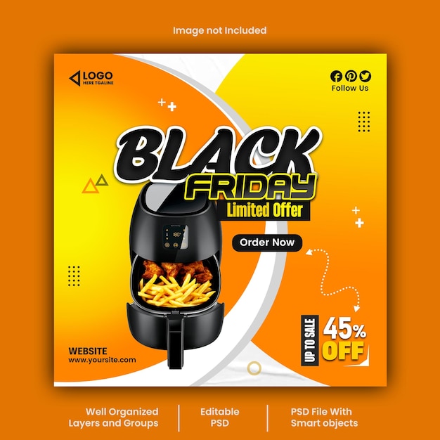 Plantilla de diseño de banner de venta de descuento y publicación en redes sociales de viernes negro PSD