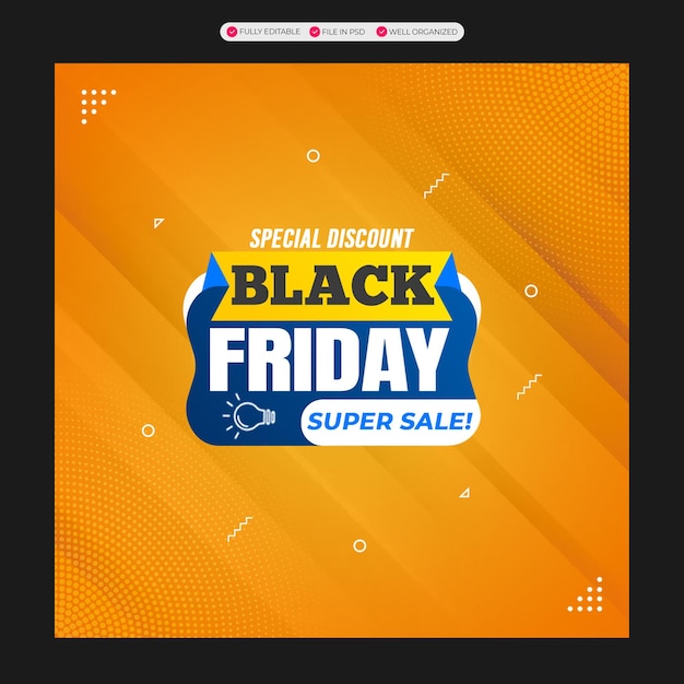 Plantilla de diseño de banner de venta de descuento y publicación en redes sociales del viernes negro