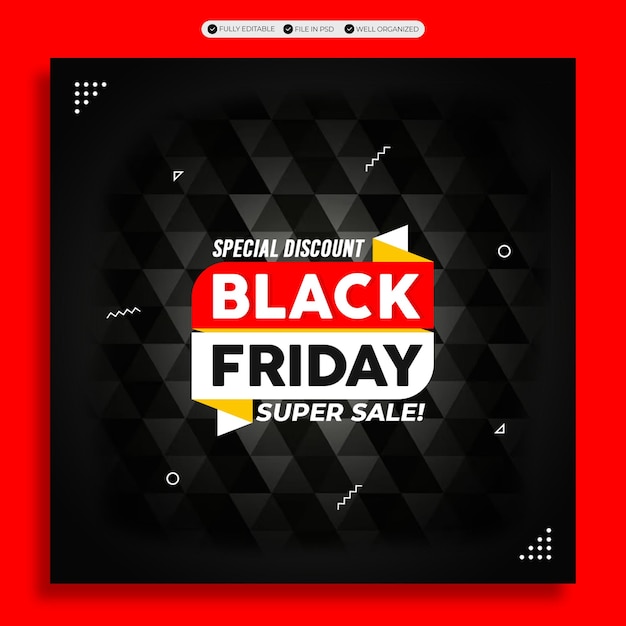 Plantilla de diseño de banner de venta de descuento y publicación en redes sociales del viernes negro