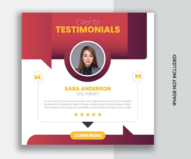 plantilla de diseño de banner web de publicación en redes sociales testimonial de comentarios de clientes
