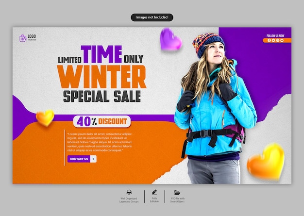 PSD plantilla de diseño de banner web de venta de invierno de psd