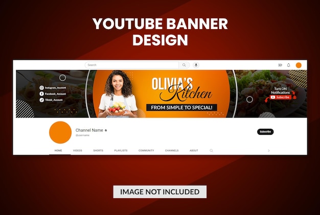 Plantilla de diseño de banner de youtube de canal de cocina