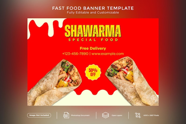 Plantilla de diseño de banners de comida rápida shawarma