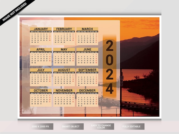 PSD plantilla de diseño de calendario 2024
