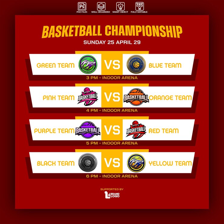 PSD plantilla de diseño del calendario del campeonato de baloncesto deportivo