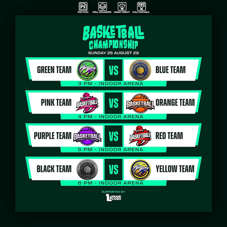 PSD plantilla de diseño del calendario del campeonato de baloncesto deportivo