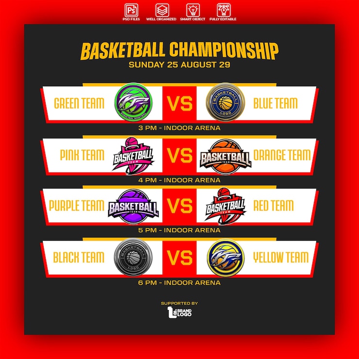 PSD plantilla de diseño del calendario del campeonato de baloncesto
