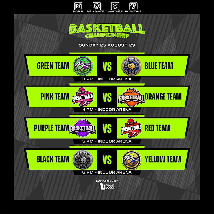 PSD plantilla de diseño del calendario del campeonato de baloncesto